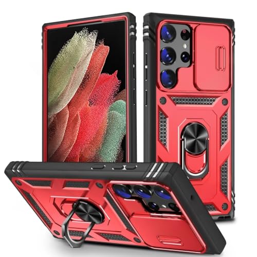 Protection antichoc Samsung S24 Ultra avec étui robuste à béquille rotative rouge