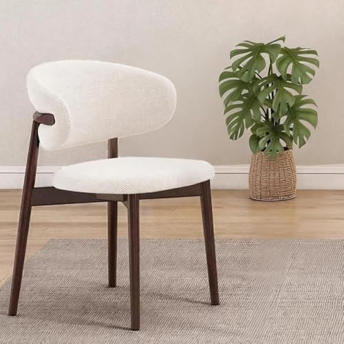Home dining chair linen upholstered dining chair casual chair with backrest minimalist style steel legs suitable for kitchen living room café hotel (off-white walnut color)