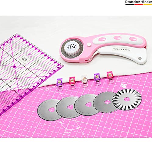Lange & König A2 rolsnijder set incl. A2 snijmat, rolsnijder, 5 reservemesjes, patchwork-liniaal + 20 stofklemmen als… - Image 7