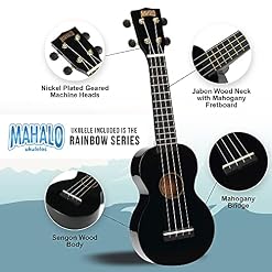 Mahalo Ukuleles Rainbow Series (MR1BKK) Ukulélé droit à 4 cordes Noir Soprano - Les Beatles, Paul McCartney, John Lennon, RIngo Starr, George Harrison Mahalo Ukuleles Rainbow Series (MR1BKK) Ukulélé droit à 4 cordes Noir Soprano – Image 2