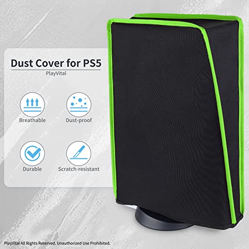 Image of PlayVital Black Nylon Dust Cover for PS5, Soft Neat Lining Dust Guard for PS5 Console, Anti Scratch Waterproof Cover Sleeve for ps5 Console Digital Edition & Disc Edition - Neon Green Trim