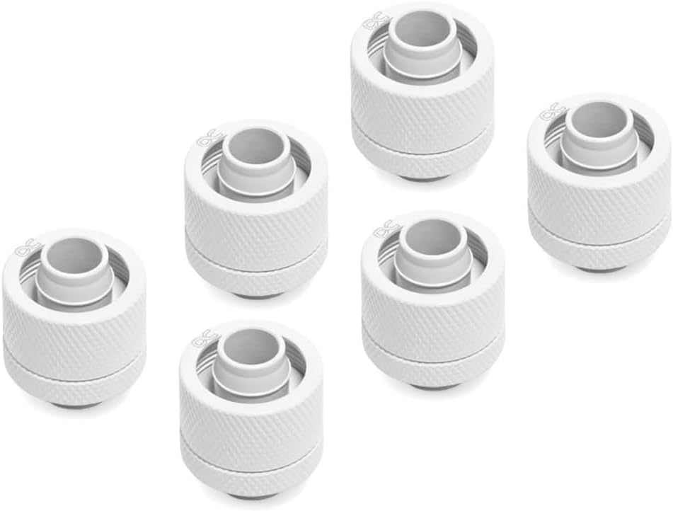 Alphacool Eiszapfen G1/4" to 10mm ID, 16mm OD Compression Fitting for Soft Tubing, White, 6-Pack