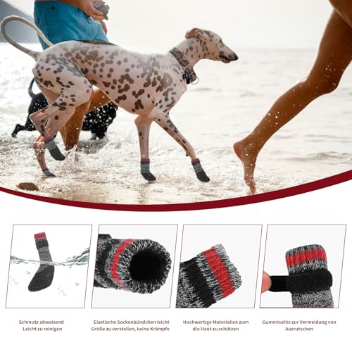 Voarge 4 Stück Hundesocken mit rutschfesten, Socken für Hunde Verstellbarer, wasserdichte Antirutschsocken für kleine, mittlere und große Hunde, L