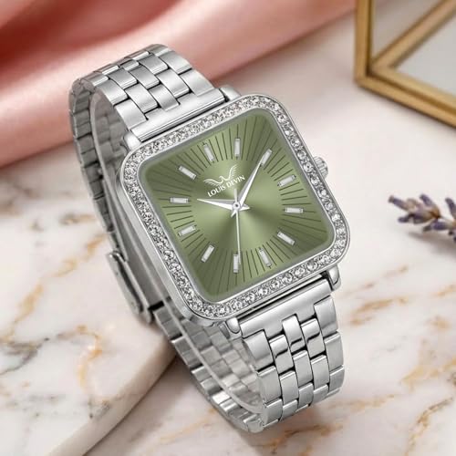 Image of LOUIS DEVIN Stainless Steel Chain Analog Wrist Watch for Women (Silver /Pink /Blue /Green Dial) | LD-WTS503-CH