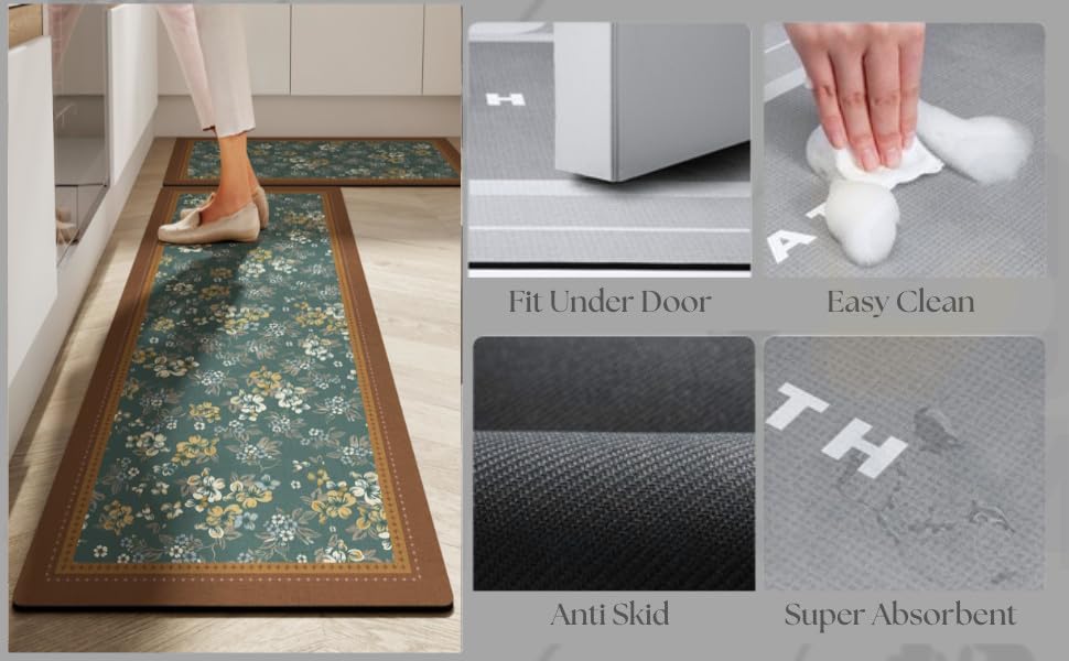 Image of Proxin Kitchen Mat for Floor Set of 2 Pcs | Waterproof Memory Foam Kitchen Rugs | Non-Skid, Soft Absorbent Rugs for Kitchen, Laundry, and Hallway (118x38cm, 58x38cm)