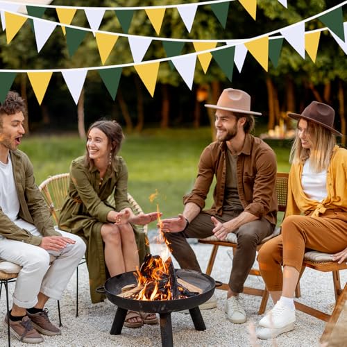 Image of Yellow Green White Pennant Banner Triangle Flag Bunting Garland for Wedding Birthday Baby Shower Graduation Golf Party Decoration