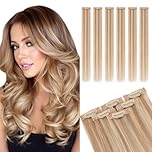 MY-LADY Clip in Hair Extension Human Hair Double Weft 100% Remy Real Hair Clip in Extensions 6PCS 6Clip Thin Highlight Efffect for Women Parties #12/613 Golden Brown Mix Bleach Blonde 10 Inch 31g