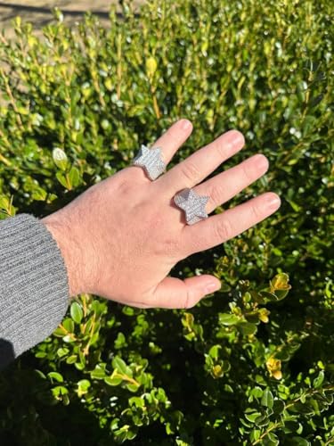 Moissanite Star Ring for Men – 4.65ct VVS D Color Certified Stones – 925 Sterling Silver – Iced Out Baguette & Round 3D Design – Passes Diamond Tester – GRA Certified – 24mm Heavy Rap Star Ring3