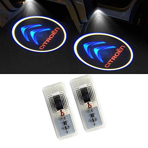 LIKECAR 2 pcs lumières de Porte projecteur de Voiture Car LED Bienvenue Logo Voiture fantôme Ombre Bienvenue lumière (Citroen Logo)