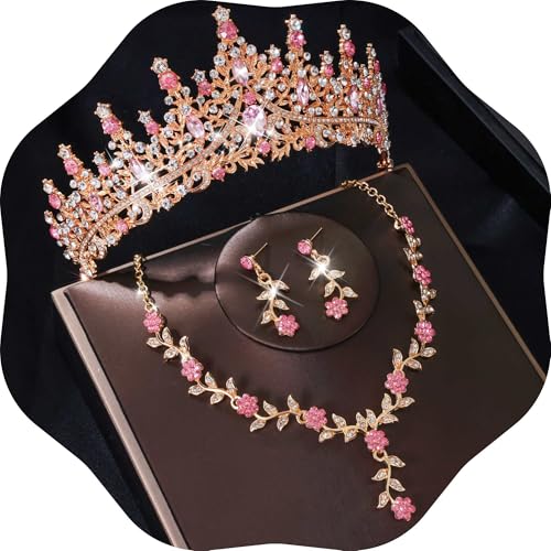 Kamirola Tiaras and Crowns for Women,Tiaras Earrings Necklace, Crystal Bridal Jewelry Set (TR48)