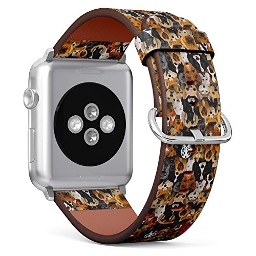 Compatible with Small Apple Watch 38mm & 40mm (All Series) Leather Watch Wrist Band Strap Bracelet with Stainless Steel Clasp and Adapters (Dogs Different Breeds)