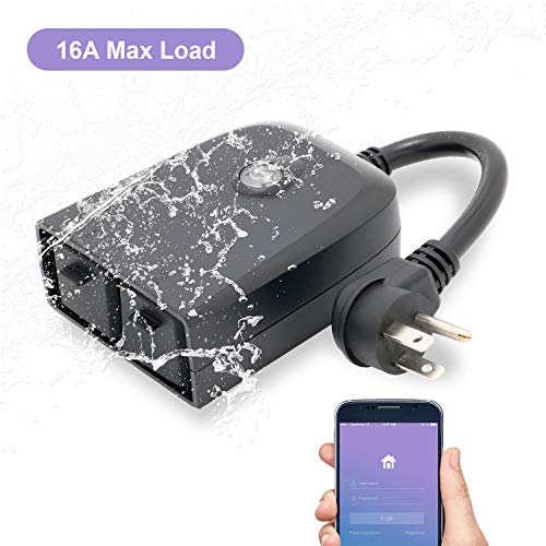 Smart WiFi Outdoor Plug, Smart Outlet Compatible with Alexa, Google Home, IFTTT, Timer and Remote Control, IP55 Waterproof, Over-Current Protection, Smart Outdoor Switch with Energy Monitoring
