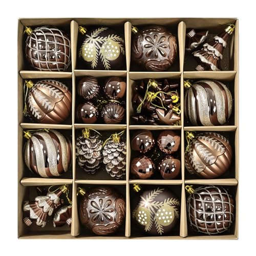 SVNVIOZ Brown Gold Christmas Baubles 44Pcs 8cm Ball Ornaments Set Xmas Tree Decorations Shatterproof for Holiday Decoration