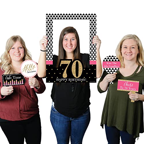 Chic 70Th Birthday - Pink, Black And Gold - Birthday Party Selfie Photo Booth Picture Frame & Props - Printed On Sturdy Material #TOP1