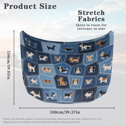 Image of Dog Car Hood Cover, Cowboy Patchwork Puppy Washable Elastic Auto Hood Protector Stretchable Polyester Fabric, Dachshund Chihuahua Corgi Car Bonnet All-Season Protection
