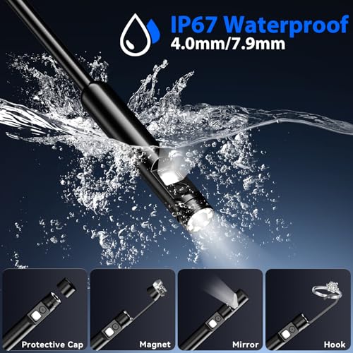Cámara Endoscópica con Luz, Lentes Dobles 1920P HD Borescopio con 8+1 Luces LED Ajustables, Cable Semi-rígido de 16.4FT, Resistente al Agua IP67 Compatible con iPhone, iPad, iOS y Android miniatura 4