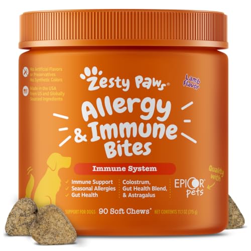 Zesty Paws Dog Allergy Relief Chews, Dog Probiotics for Itchy Skin and Ears, Lamb, 90ct