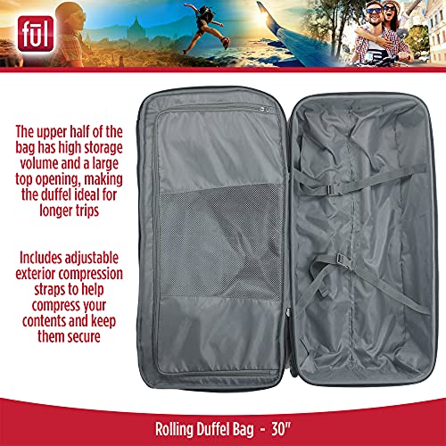 Ful Rolling Duffel Travel Luggage Bag with Wheels, 30 Inches, Black