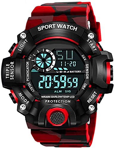 SELLORIA Digital Sports Multi Functional Black Dial Watch for Mens Boys Kids (RED)