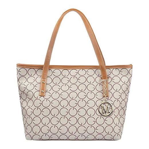 Micom Casual Signature Printing Pu Leather Tote Shoulder Handbag with Metal Decoration for Women (G Style)
