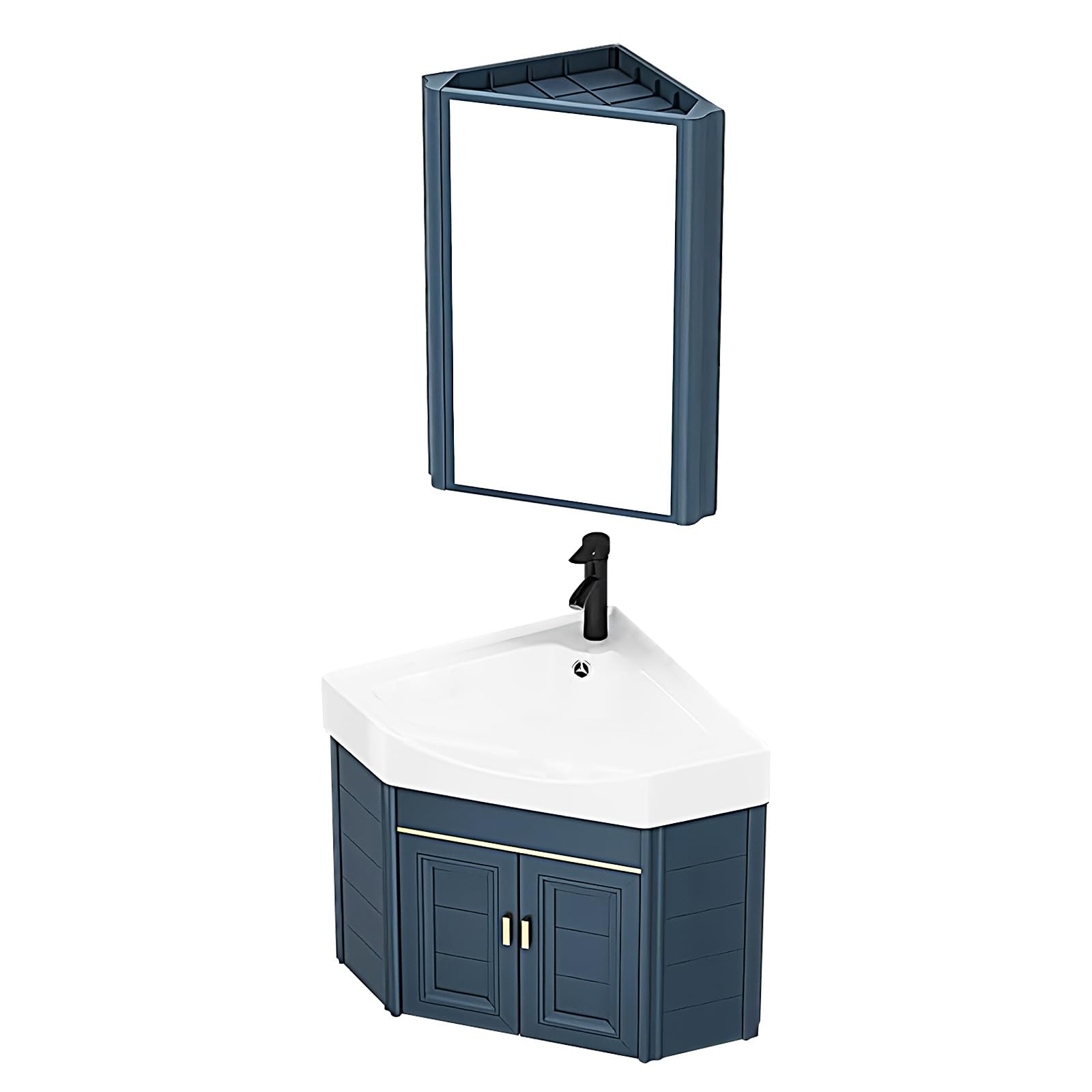 AYCDL Corner Bathroom Vanity Set with Ceramic Sink Mirror Cabinet and Wall Mounted Corner Vanity Cabinet for Small Spaces,A-47cm/18.5in