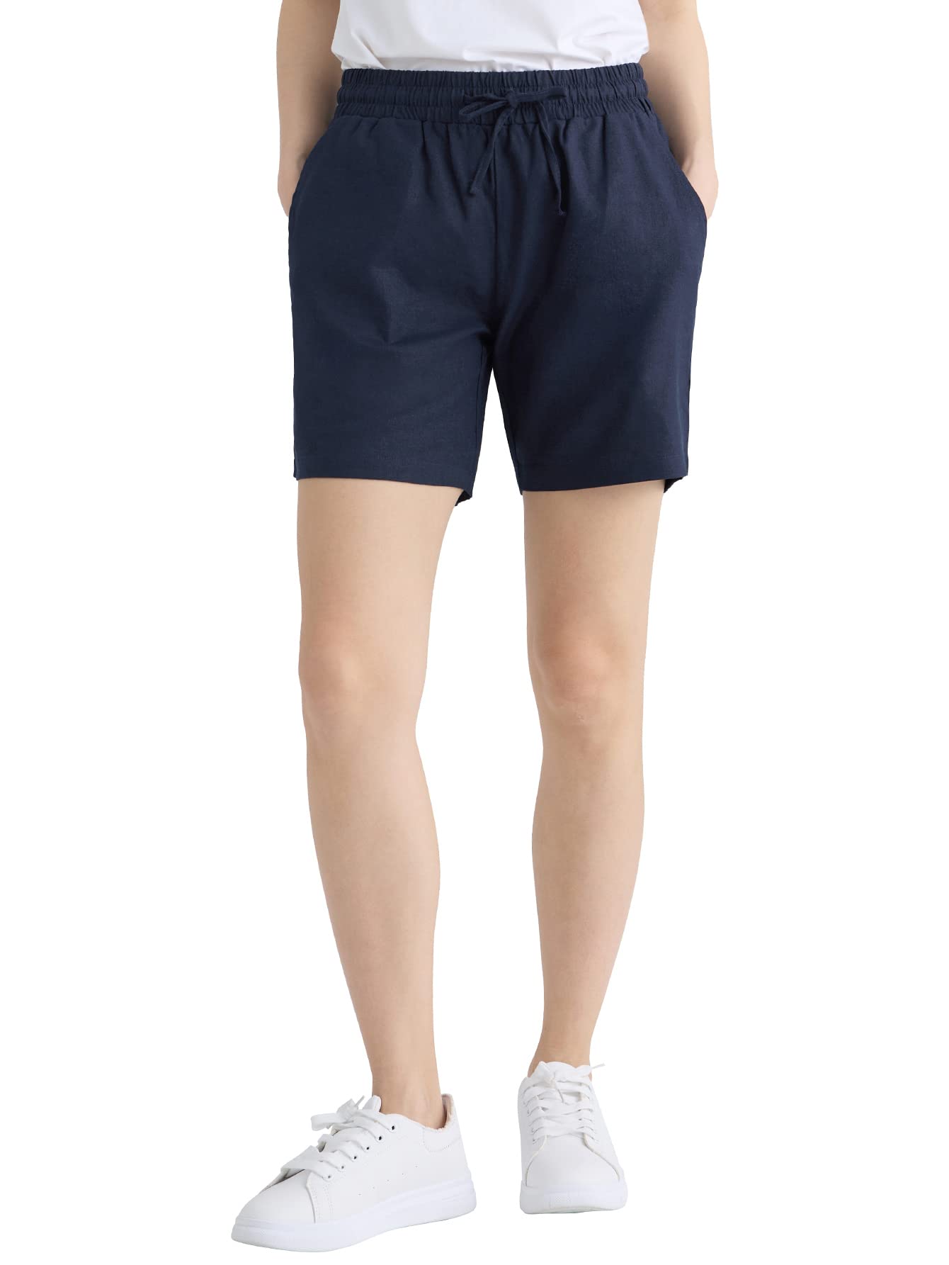Weintee Women's Pull On Linen Shorts with Pockets