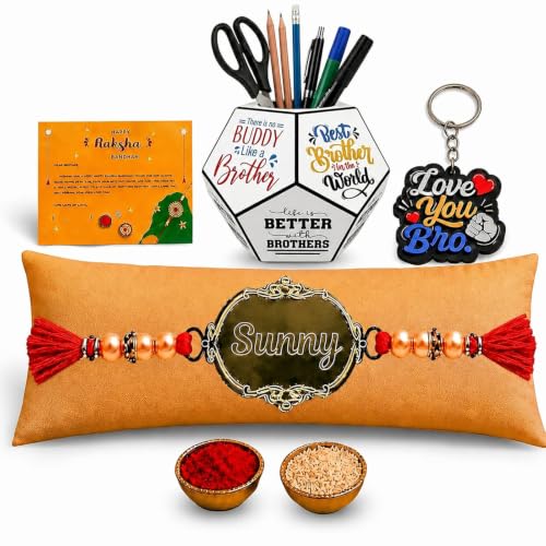 Image of SOLOBOLO Unisex Adult Rakhi For Brother And Bhabhi | Customised Raakhi With Name For Brother | Rakhee Combo Gift For Sister And Bhai | Rakshabandan For Bro And Sister