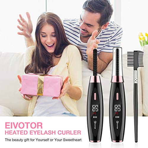 Heated Eyelash Curler, EIVOTOR 【2020 NEWEST】 Electric Eyelash Curler USB Rechargeable Eyelash Brush with LED Display 3 Temperature Gears Quick Heating, Natural and Lasting