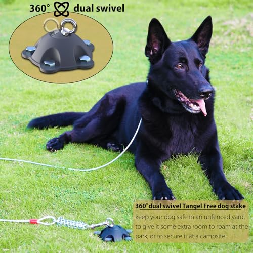 Hundeanker für kleine bis große Hunde bis zu 68 kg, patentiert, 360° drehbar – Hundeleinenpfahl mit 5 starken Haltegurten hält 453,6 kg Zugkraft (Pfahl mit 10 Kabeln)