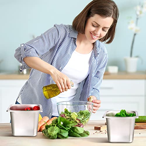 Image of Thenshop 10 Pack 1 /6 Size 6 Inch Deep Hotel Pans Stainless Steel Steam Table Food Pan Commercial Metal Food Catering Tray Anti Jam for Hotel Restaurant Buffet Party Supplies (Standard)