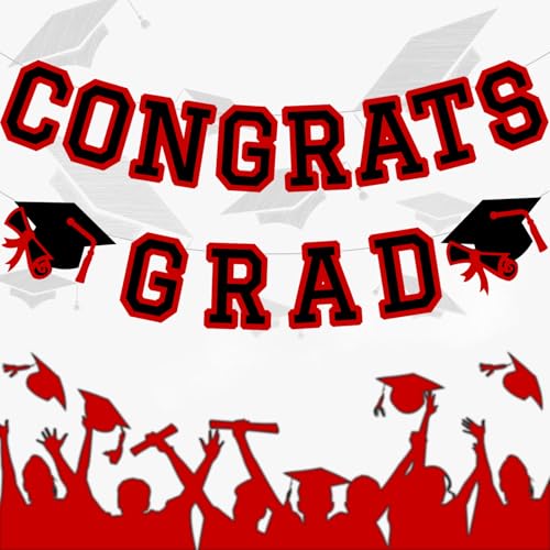 Image of Congrats Grad Banner Graduation Party Banner Decoration Hanging Garland High School College Backdrop Supplies Red
