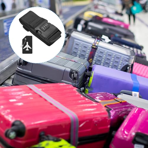 Image of PATIKIL Luggage Strap with Combination Lock Luggage Tag and Loop 78 inchx2 inch, 4 Set Adjustable Suitcase Belt for Travel Packing Bag Closure Identify, Black