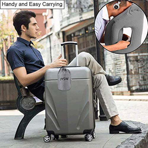 JYSW Inflatable Travel Pillow, Portable Airplane Pillow Multifunctional Neck and Head Support Lap Pillow for Airplanes Trains Buses and Office Napping (Gray)