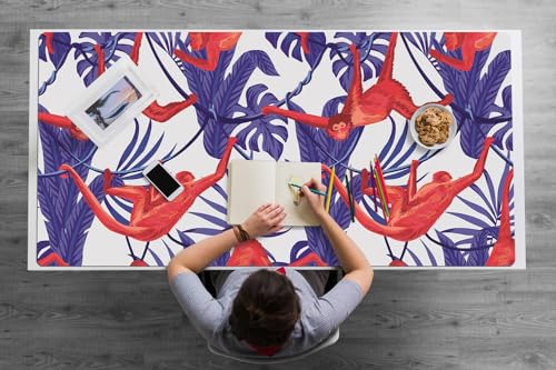 Couverture de bureau 120x60 cm en PVC vinyle rouge imprimé singes