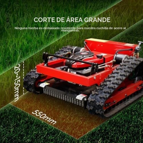 Cortacésped de orugas, cortacésped de Gasolina de 7.5 HP, cortacésped Robot, cortacésped de Gasolina de Cuatro Tiempos con Control Remoto, Compatible con Pendientes de 45°, Altura de Corte 10-180 m
