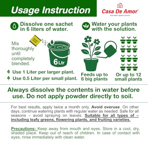 Image of Casa De Amor Green Glow- All In One Plant Food | Complete Nutrition with NPK & Micronutrients | For All Indoor, Outdoor, Balcony Plants | 10 Sachets (200g) | Fast Growth & Flowering