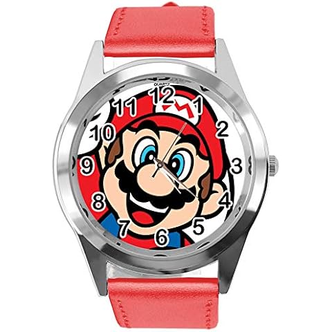 Quartz Watch RED Leather Band for Moustache Plumber Fans E3 Cover