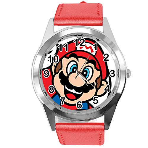Preisvergleich Produktbild Taport® Quarzuhr rot Lederband für Mario Fans E3
