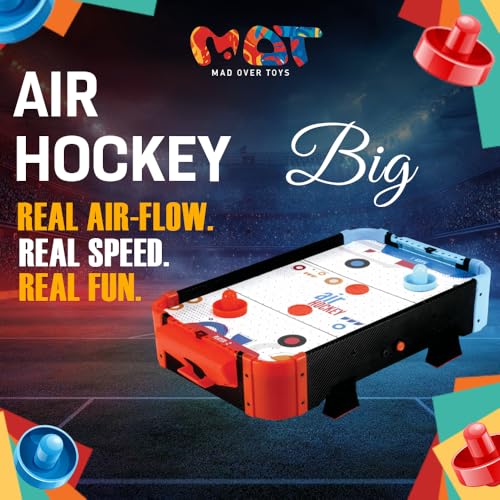 Image of Large Air Hockey with Stand|Plug & Play Tabletop Game with 2 Strikers & 4 Pucks|Smooth Airflow,Sturdy Wooden Build|Family Arcade Game for Kids & Adults |Indoor Games