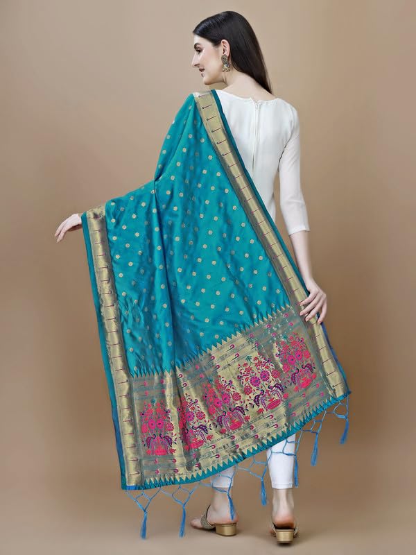 Image of DEVANGI Women's Woven Banarasi Silk Dupatta /Chunni For Women, Floral Print 1 Meter Wide and 2.3 Meter Length Printed Designer Dupatta /Chunni For Girls