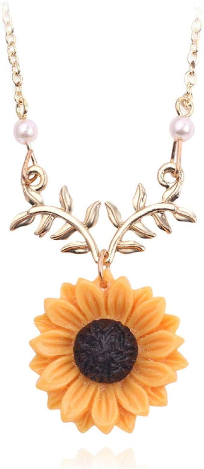 Sunflower Plant Necklace Chain Resin Metal Flower Collar Necklace For Women Girl Party Noble