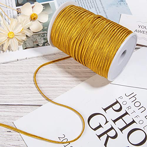 Pandahall 96 Yards 3Mm Flat Polyester Thread Braided Beading Cord For Quilting Trimming Crafts Making, Gold #TOP5