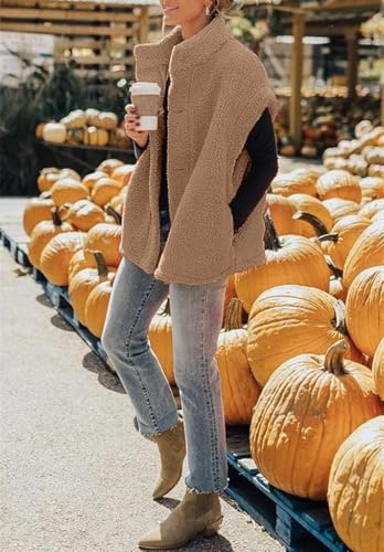 Hongqizo Womens Fuzzy Fleece Vest Casual Oversized Warm Button Down Sherpa Vest Jacket with Pockets3