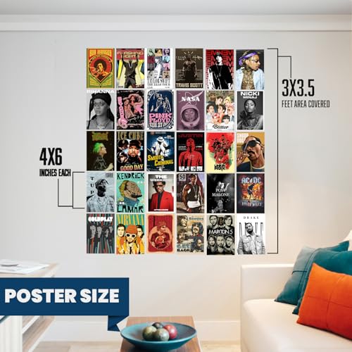 Image of Wallgasm Music Poster Set - Pack of 30, 10x15cm 300GSM Posters | Poster Set For Room, Wall Art for Bedroom, Gym, Office - Musician Posters - Music Wall Collage Kit
