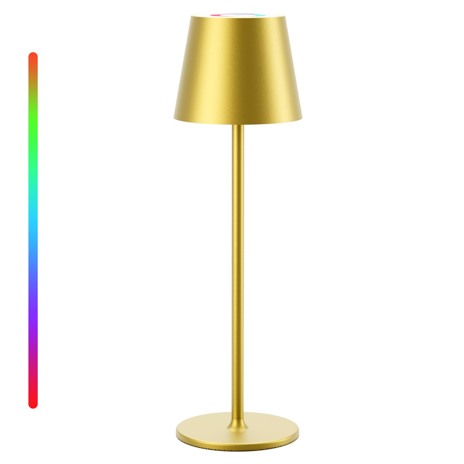 Qsky Tischlampe Kabellos Dimmbare LED Akku Tischleuchte, Wiederaufladbar Warme Lichtfarbe 3000K+RGB Aluminium Outdoor Tischlampe wasserdicht für Restaurant,Schlafzimmer,Bar,IP54 (Golden 1Stück)