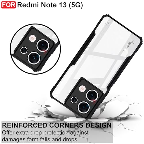 CEDO Backcover for Redmi Note 13 (5G) | Camera Protection Shockproof Bumper-Edge | Acrylic Crystal Clear 360 Degree Protection TPU+PC | Transparent Eagle Back Case Cover (Black) - Image 4