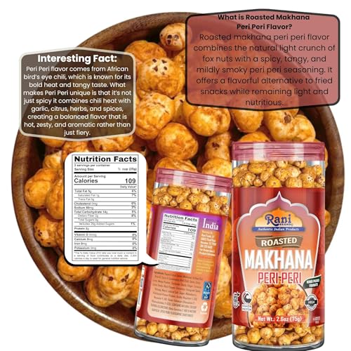 Image of Rani Roasted Makhana (Fox Nut /Popped Lotus Seed) Peri Peri Flavor 2.6oz (75g) Ready to eat, Hand Picked Foxnuts ~ High in Protein | Vegan | Gluten Friendly | NON-GMO | Kosher | Indian Origin