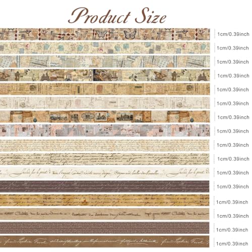 Image of HASTHIP 16 Rolls Vintage Washi Tape Set with Antique Handwritten Patterns for Scrapbooking, Journals, Planners, DIY Crafts, Bullet Notebooks and Gift Wrapping