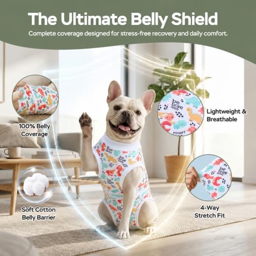 Image of PetWarm Dog Surgery Suit, Dog Surgical Recovery Suit, E Collar Alternative for Dogs After Surgery, Abdominal Wounds Bandages Female Male Onesie for Dogs Spay Neuter, White, L