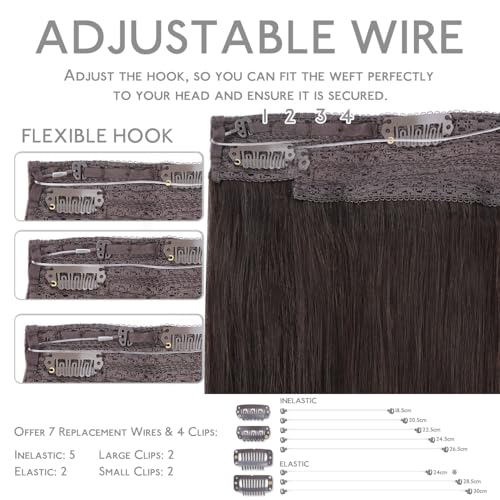 Image of WENNALIFE Wire Hair Extensions Real Human Hair 18 inch 95g Light Dark Brown Remy Wire Hair Extensions Invisible Transparent Fish Line Straight Real